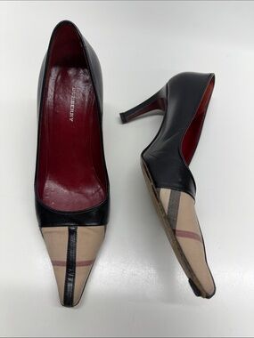 Burberry Heels High Heel Shoes Pointed Nova Check Plaid Leather Black Size 36 6